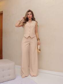 WOMEN'S VEST AND PANTS SET SP042 - Màu be - Xem 1