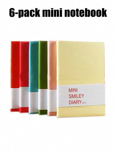 CIOUYAOS 6PCS Small Pocket Notepads, Super Mini Portable Diary Notebook, Imitation-Leather Cover Colour Cute Memo Pads For Travel Schoo Office Gift (8x10cm, 100 Sheets)