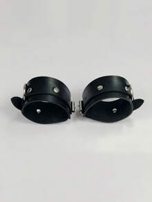 1/2件套真皮性感手铐和脚铐手镯，男女通用角色扮演道具，万圣节 - 黑色 - 查看 12