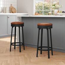 Swivel Bar Stools Set Of 2, 30" Counter Height Bar Stools With Upholstered PU Leather Cushion, Backless Round Kitchen Barstools With Metal Frame For Kitchen Home Bar, Bar Stools Set Of 4,Adjustable Swivel Barstools, Faux Leather Bar Chairs,Upholstered Counter Height With High Backrest For Kitchen Island - 棕色 - 查看 2