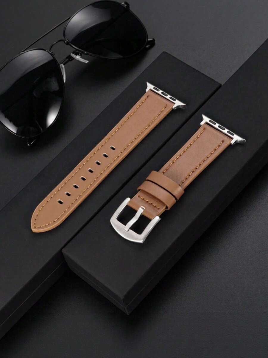 1pc Unisex Brown Genuine Leather Watch Band, Compatible With Apple Watch S10 S9 S8 S7 41mm 45mm 46mm Ultra 49mm 44mm 42mm 38mm 40mm, Minimalist Sports Watch Strap, Compatible With Apple Watch Series 11 10 9 SE 8 7 6 5 4 3 2 1, Smartwatch Band, Compatible With Apple Watch Bands, Bracelet Style Strap - Brown - View 1