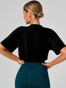 Damen Lässig Kurzarm Crop Top, einfarbiges Basic Trainings T-Shirt für den Sommer