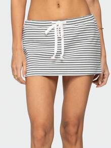 Women Y2k Mini Skirts Solid Color Low Rise Drawstring Skirts Elastic Waist Bow Front Short Skirt Stretchy Side Slit Pencil Skirts Summer Casual Streetwear - 淺灰色 - 查看 3