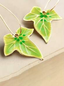 2pcs Vintage-Style Metal Leaf Dangle Earrings, Green Leaf Design, Perfect Gift For Graduation Season, Garden Party, Gathering - Green - View 10