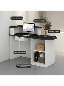 Modern Reception Desk With Drawer And Lock 120cm - 灰色 - 查看 3