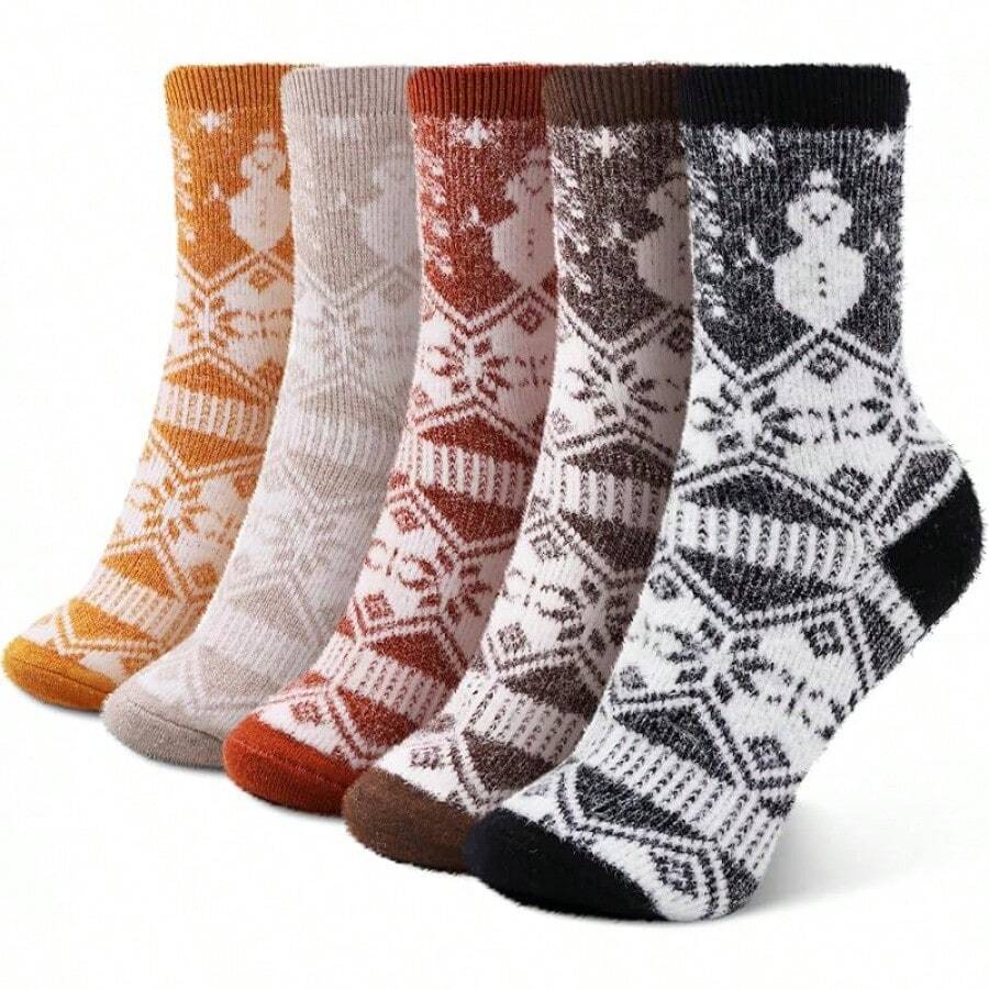 SISOSOCK 5 Pairs Fuzzy Soft Cozy Fluffy Socks Women, Casual Thick Plush Comfy Sleep Socks, Warm Winter Gifts Women - 多色-s2-1 - 查看 1