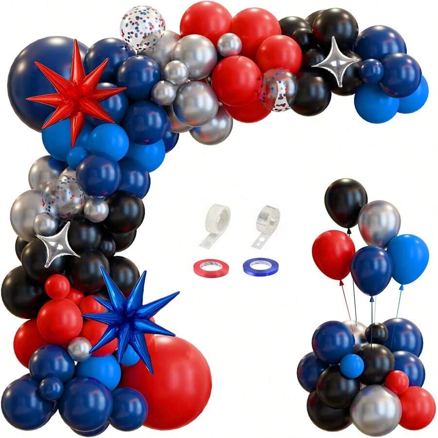 Spider Balloon Arch Kit With Starburst Foil Balloons And Navy Blue Red Black Silver Latex Balloons For Superhero Baseball Theme Garland Miles Spidey Man First 1st 2nd 3th 4th 5th Birthday Party Supplies - Color Mixing - View 1