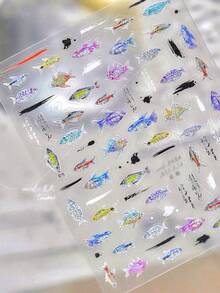 Beautizon Nailartlab 1张小鱼美甲贴纸，全息效果，DIY Y2K风格5D美甲装饰贴纸 - 彩色 - 查看 10