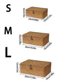 1 件手工编织海草储物篮（带盖），方形手工编织海草收纳盒，家居装饰，家用实用储物容器，适用于办公用品 - 天然海草材质，独特的礼物之选