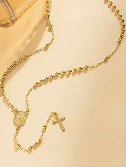 1 pieza Rosario laminado de 3mm con Virgen de Guadalupe, Collar de Virgen María de acero inoxidable, regalo para el Día de San Valentín, Día de la Madre