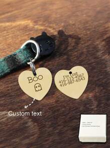 [Customized] 1 Pc With Elegant Gift Box Personalized Hollow Paw Print Heart-Shaped Stainless Steel Pet ID Tag, Can Customize Pet Name On Front, Contact Info & Address On Back, Anti-Lost Pet ID Tag Suitable For Small, Medium And Large Dogs And Cats