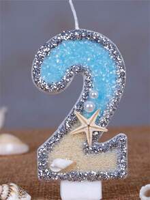 1pc Digital Candle, Beach Starfish Birthday Cake Shaped, Paired With Party Candles, Creates Summer Theme Ambiance - Multicolor - View 8