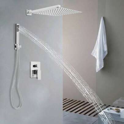 YUNRUX Shower System 30x30cm, Shower Fitting Complete Set Silver Concealed 360° Rain Shower For Houses, Hotels, Schools, Gyms, Swimming Pools, Apartments (Silver)