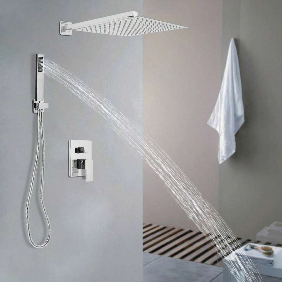 YUNRUX Shower System 30x30cm, Shower Fitting Complete Set Silver Concealed 360° Rain Shower For Houses, Hotels, Schools, Gyms, Swimming Pools, Apartments (Silver)