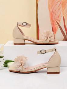 Summer Square Toe Square Heel Floral Decor Sandals Girls High Heel Dance Shoes Student Performance Daily Activity Sandals - Apricot - View 8