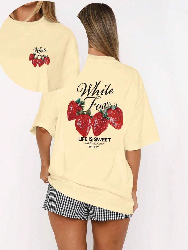 Summer Outfits Tops For Women Cartoon Fruit Strawberry Pattern Plus Size T-Shirt ,Shirts For Women Ibiza Outfits Holiday Shop Work Wear Women Graduation Dress Beach Abaya