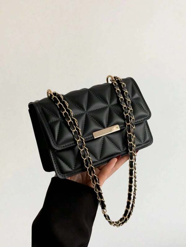 Bolsa de Ombro Mini com Aba e Alça de Corrente, Cor Sólida da Moda