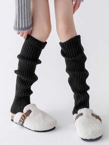 1 Pair Of Solid Color Vertical Striped Socks For Girls, 40CM/50CM/70CM, Autumn And Winter Style, Warm Decoration Sweet And Cute Socks For Spring, Autumn And Winter