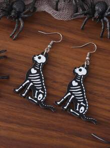 1 Pair Gothic Style Skull, Flamingo, Dog, Cat Pendant Earrings For Women, Vintage Wooden Double-Sided Earrings, Halloween Party Gift