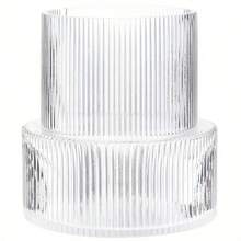 1Pc Elegant Striped Glass Vase, Modern Minimalist Glass Vase, Cylindrical Design, Suitable For Home Decor, Rome Decorations, Restaurant Table Centerpiece Decoration, Garden Decor, Wedding Decor And Birthday Party Gifts Room Decor Flower Vase - Clear - View 5