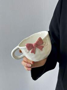 1pc Ins Style 3D Embossed Bowknot Ceramic Mug With Handle, Suitable For Coffee, Milk, Tea, Beverage, Gift For Family And Friends - Multicolor - View 11