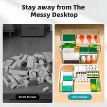 Senmeo Multi-Layer Waterproof Medical Box! Portable First Aid Storage Box With Snap Fasteners - Durable Plastic Multi-Compartment First Aid Box, Suitable For Home / Car / Family Storage - 透明茶色 - 查看 3