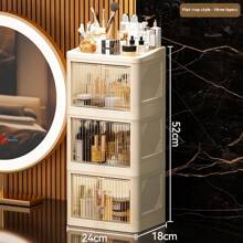 1-Set 3-Layer Crown Design Foldable Drawers Makeup Organizer Box, Cream White Color, Suitable For Cosmetics, Lipsticks, Skincare Products, Desk Top Storage, Thickened & Enlarged Easy To Carry