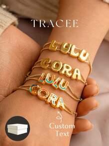 1 Peça Pulseira Personalizada Customizada com Nome Estilo Europeu e Americano em Ouro 18k, Pulseira de Algema Personalizada com Nome, Pulseira Minimalista, Estilo Acadêmico, Aplicação de Letra, Temporada de Volta às Aulas, Presente para Estudantes, Amigos e Melhores Amigos