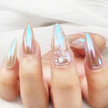 Unicorn Chrome Nail Powder, Aurora Unichrome Mermaid Aurora Nail Powder Pigment Pearlescent Nail Art Glitter Decoration For Home DIY Nail Salon Manicure - Glacier Ocean,7118442 - 淺藍色 - 查看 1
