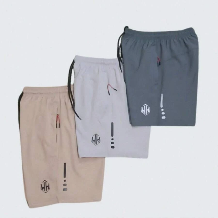 Kit 3 Bermuda Shorts Men's Tactel With Elastane Plus Size Gym Beach Shorts Plain Large Quick Drying - 米色 - 查看 1