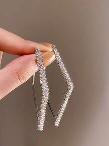 A Pair Of European And American Fashion Dazzling -Shaped Ring Earrings. - Silver - View 2