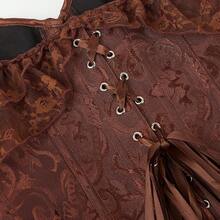 Women Corset Top With Lace Sleeve Lace Up Bustier Lingerie Waist Trainer Costume Tops - 棕色 - 查看 5