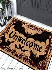 1pc Gothic Bat Design Welcome Doormat - Black And Gold Colors, Suitable For Indoor/Outdoor Use, Great For Home Entryway, Living Room Or Garden, Front Door Mat, Small Rug, Doormat, Carpet, Mat, Outdoor Doormat, Kitchen Rug, Home Decor, Front Doormat, Area Small Rug