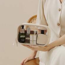 Bolsa de almacenamiento de cosméticos de PU transparente, bolsa organizadora de gran capacidad para mujeres, bolsa de maquillaje portátil para viajes, bolsa de maquillaje, bolsa de cosméticos, bolsa de aseo, artículos esenciales para viajes, artículos esenciales para cruceros, artículos esenciales para vacaciones para hombres y mujeres