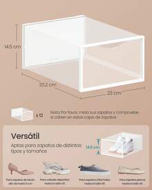SONGMICS Cajas para Zapatos, Organizador de Zapatos de Plástico, Juego de 12, para Zapatos hasta 43, Transparente y Blanco Nube - Blanco - Ver 7