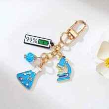 1 Peça Chaveiro de Liga Metálica com Pingente de Óleo Gotejante, Químico, DNA, Microscópio e Béquer - Escolha Perfeita para Amantes da Ciência, Acessório Azul para Carro, Bolsa, Escola, Estilo Gótico Fofo Y2K - Azul - Visão 7