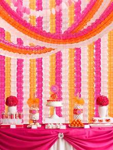 12pcs Clover Wreath Party Decorations, Shiny Pink & Orange Tassel Paper Hanging Decor, Reusable For Party, Baby Shower, Graduation, Wedding, Family Gathering, Autumn Sunset Festival, Thanksgiving And More - Pink - View 4