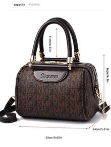 1 件欧美风格拼布优雅 XMF 字母印花托特包，复古枕头包，大容量波士顿斜挎包 - 彩色 - 查看 3