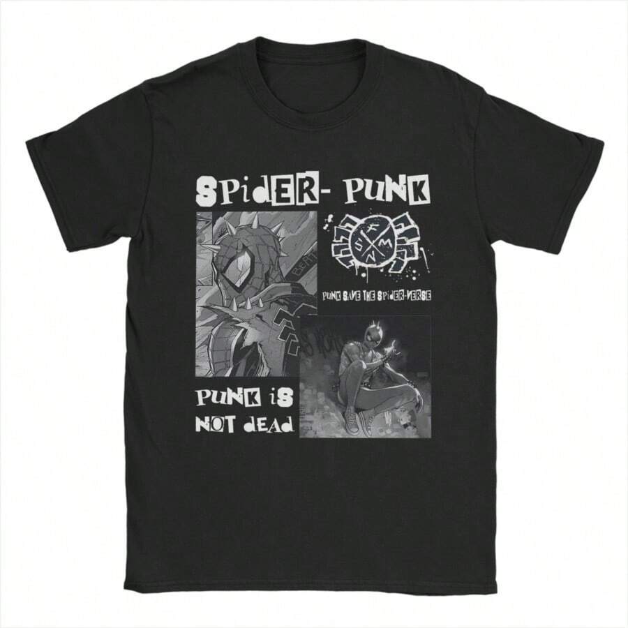 COOL SUMMER Spider Punk Spider-Mans Fashion T Shirt Men Women Spider Mans Cotton  Tee Shirt Clothing - 黑色 - 查看 1