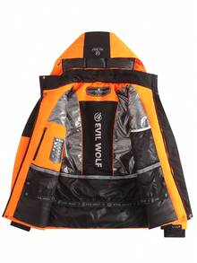 Men's Winter Ski Jacket, Outdoor Fashion Thick Ski Jacket, Men's Hooded Thick Mountaineering Windbreaker, Korean Casual Stylish Ski Jacket With Large Pockets - Orange - View 4