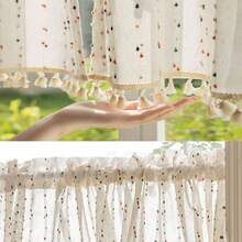 2 Stücke Boho-Stil bunte Perlen-Quasten Halbtransparent Vorhänge, Tunnelzug Oberseite, Leinen-ähnliches Jacquard Gewebe, elegant & zart, weich & leicht, waschbar, schöne Heimdekoration für Küche, Esszimmer, Schlafzimmer, Büro, Schrank, Geschenkidee - Beige - Übersicht 1