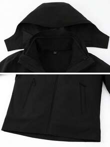 NcmRyu 1pc Women's Solid Color Hidden Pocket Windbreaker Long Sleeve Ski Jacket With Hood - Black - View 4