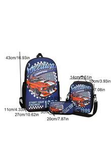 طقم جديد للعودة إلى المدرسة مكون من 3 قطع: حقيبة ظهر، حقيبة كروس بودي، وحافظة أقلام بطباعة كرتونية على النايلون. سريعة الجفاف، قابلة للطي، وذات وظائف متعددة. تصميم جميل وعصري، مثالي للمدرسة، السفر، الأنشطة الخارجية، والهدايا الاحتفالية - سيارة زرقاء - مشاهدة 5