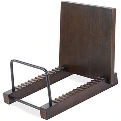 Organizador de discos de vinilo Soporte de exhibición de álbumes moderno con estantería de metal Decoración del hogar rústica de madera maciza Aguanta hasta 30 álbumes 11.8 L X 7 A X 8.7 H Marrón