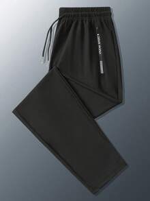 男士弹力运动裤，带拉链口袋 - 速干弹力慢跑裤，适合健身和运动，修身剪裁，抽绳腰带，防水拉链口袋，透气尼龙面料，黑色，适合户外健身和春季休闲穿着 - 黑色 - 查看 2