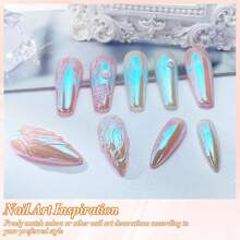 Unicorn Chrome Nail Powder, Aurora Unichrome Mermaid Aurora Nail Powder Pigment Pearlescent Nail Art Glitter Decoration For Home DIY Nail Salon Manicure - Glacier Ocean,7118442 - 淺藍色 - 查看 7