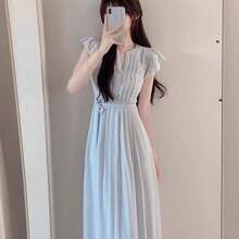 Women Midi Dresses - 霧霾藍色洋裝 - 查看 1