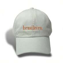 Unisex Dad Hat In 100% Cotton Twill, Personalized Brazilian Curved Brim. - 淺米色刺繡棕色 - 查看 1