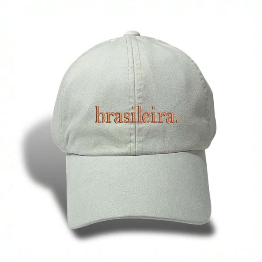 Unisex Dad Hat In 100% Cotton Twill, Personalized Brazilian Curved Brim. - 淺米色刺繡棕色 - 查看 1