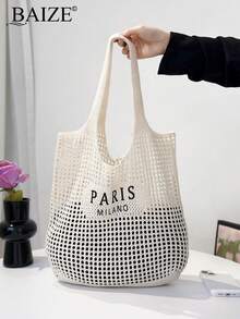 ENBEI Large Capacity Crochet Shopping Bag, Fashion Tote Bag For College Students, Female Office Workers, Multi-Purpose Commuter Bag, Easter And Christmas Gift Beach Bag Tote Bag Summer Beach Tote Bag For Women Beach Bag Women Handbag Women Crochet Bag Beach Tote Bag Beach Essential Beach Bag Handbag, Perfect Match With Crochet Set, Beach Necessities,Beach Essentials,Beach Stuff & Summer Essentials - Beige - View 12